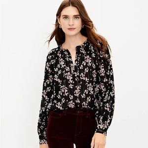 LOFT Shimmer Floral Tie Neck Blouse